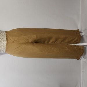 Jillian Jones Pants Ankle Linen Embroidered Tan Lined Side Zip Women's Size 10